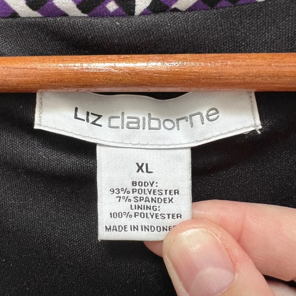 Liz Claiborne Purple Geometric Wrap Dress Cap Sleeve V-Neck XL Office Workwear